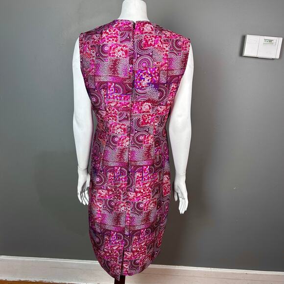 Josie Natori dress size 12 Mosaic Jacquard Sheath Red metallic colorful - Picture 5 of 10